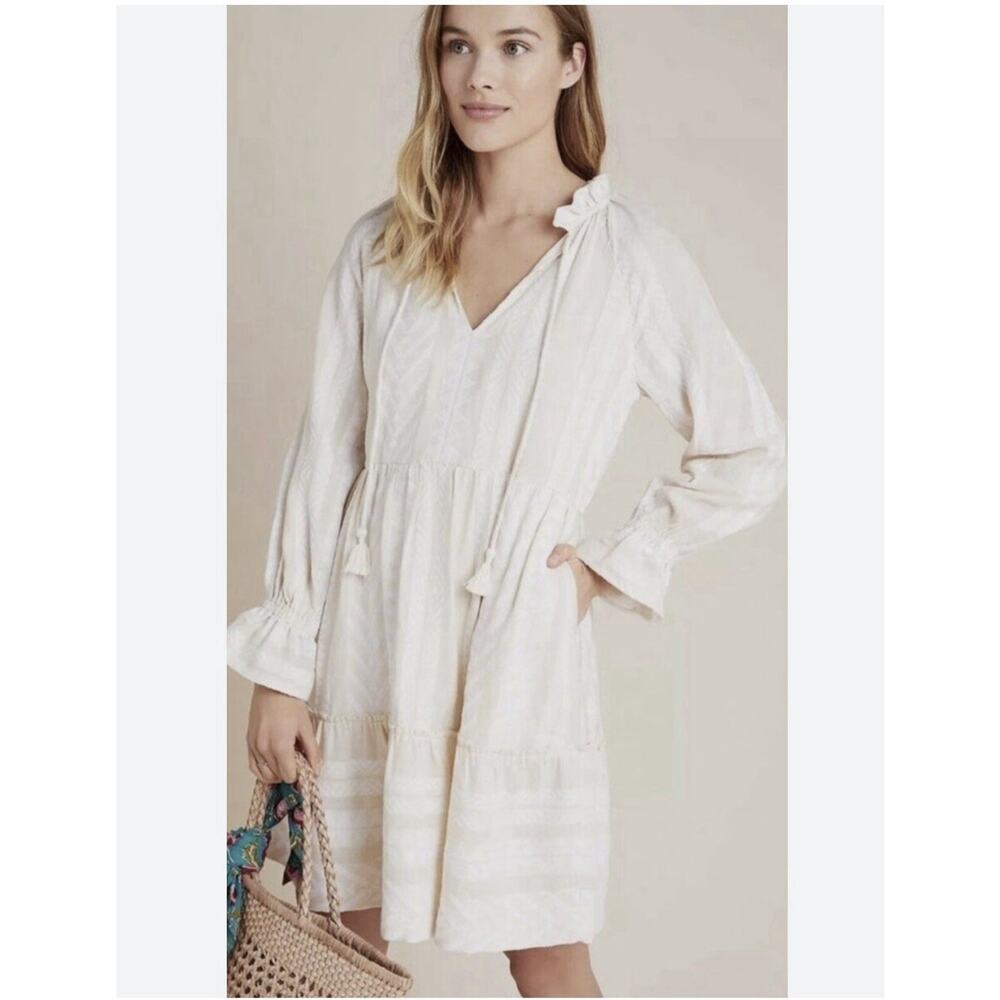 Maeve Anthropologie Dress Dominique Embroidered Tunic Ivory Womens Size XL